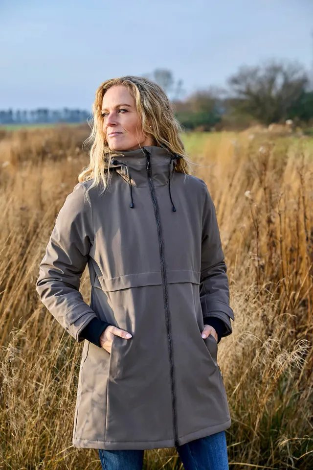 Danwear Windfield Karoline vinterjakke taupe lang