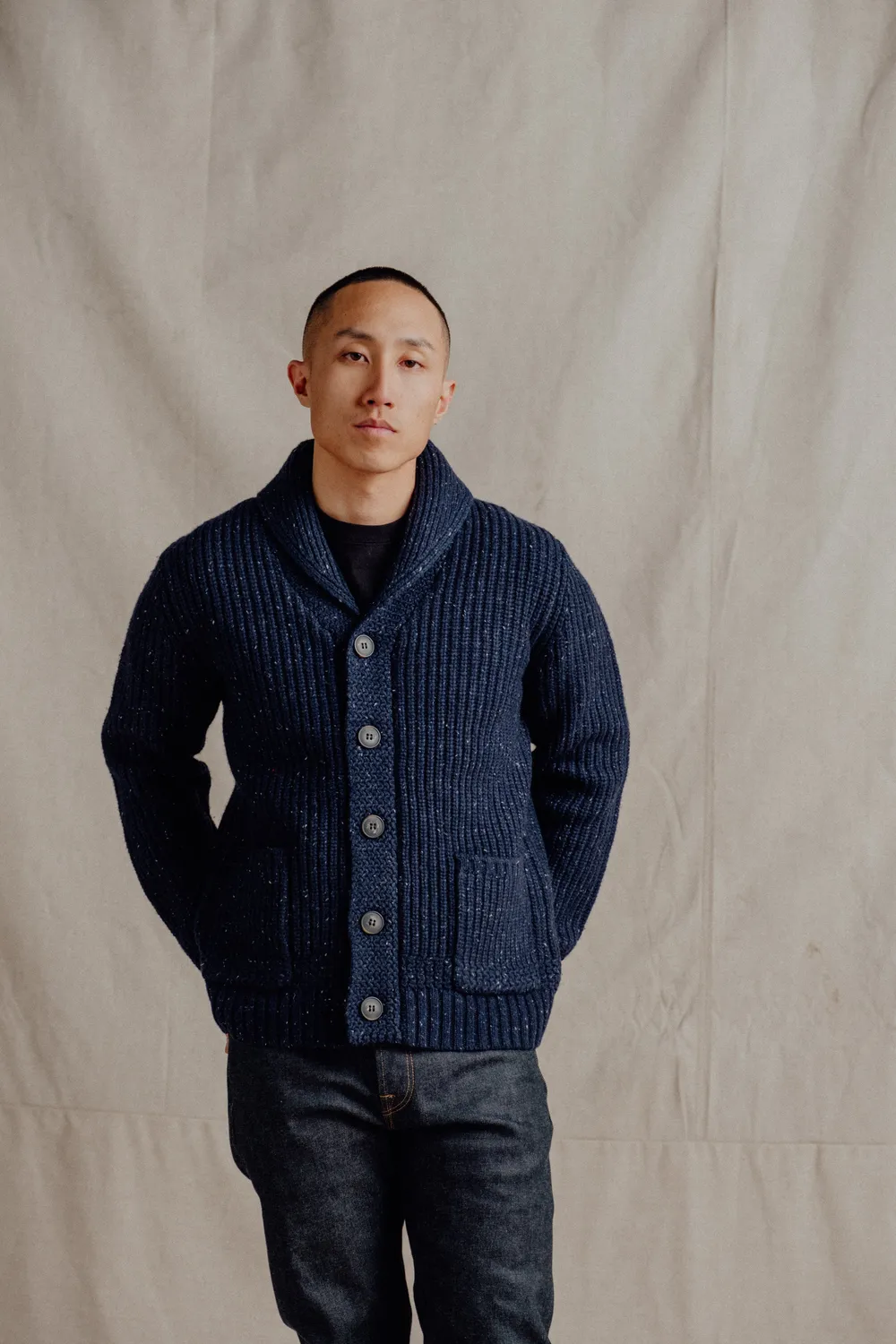 Schott NYC SW2560 cardigan ullmiks marine sjalskrage
