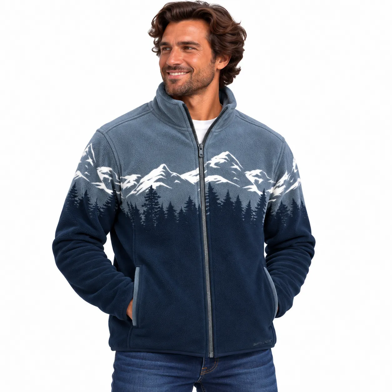 Spyder Print Sherpa fleecejakke herre mørkeblå varm