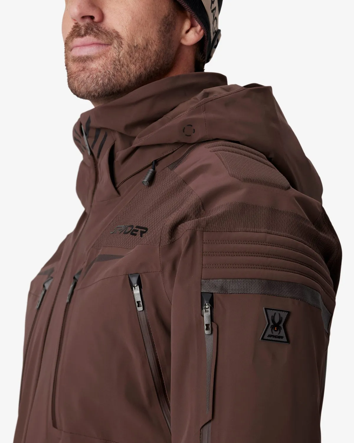 Spyder Pinnacle skijakke Mocha teknisk