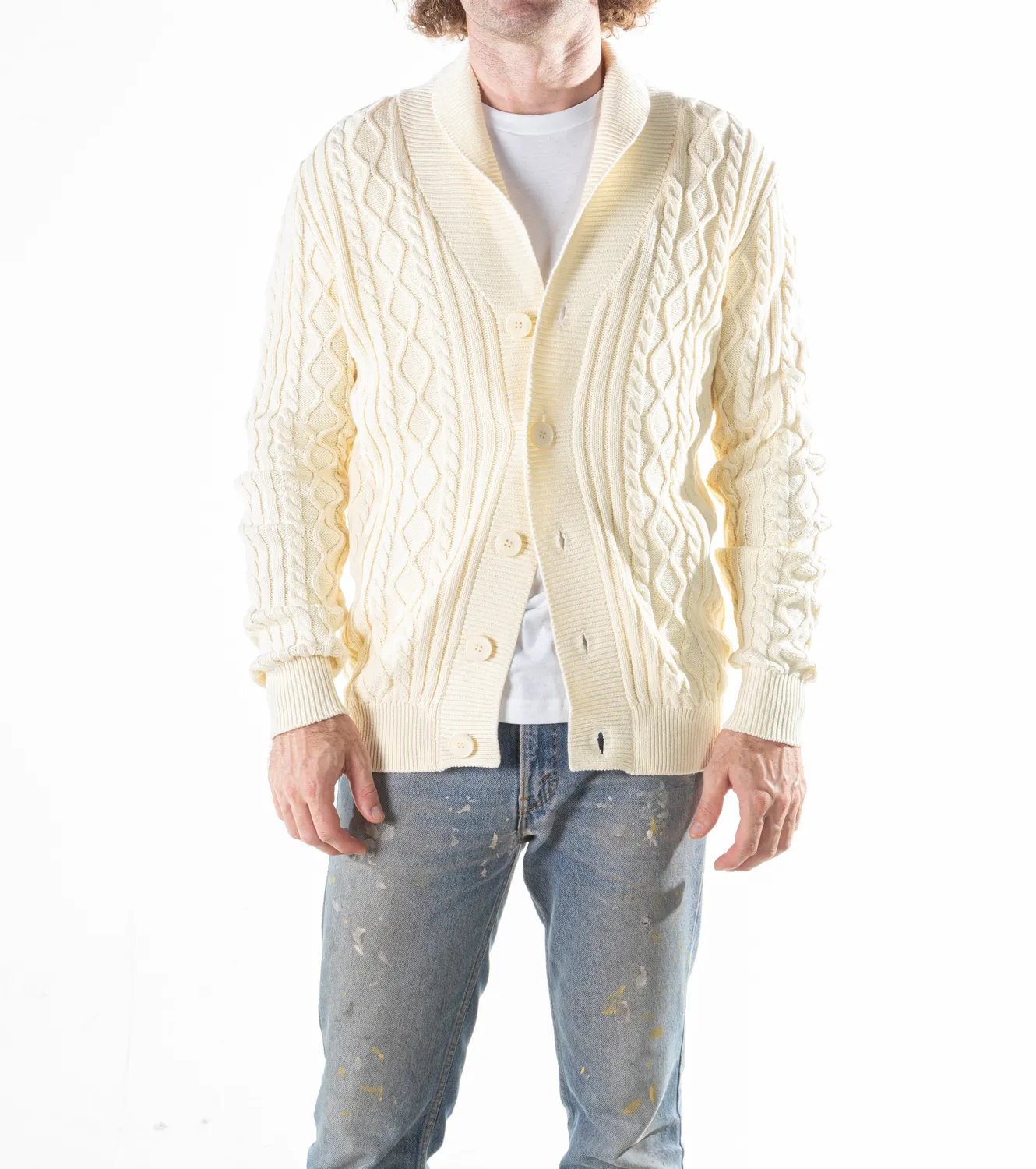 Schott NYC SW2307 cardigan whiskey kabelstrikk sjalskrage