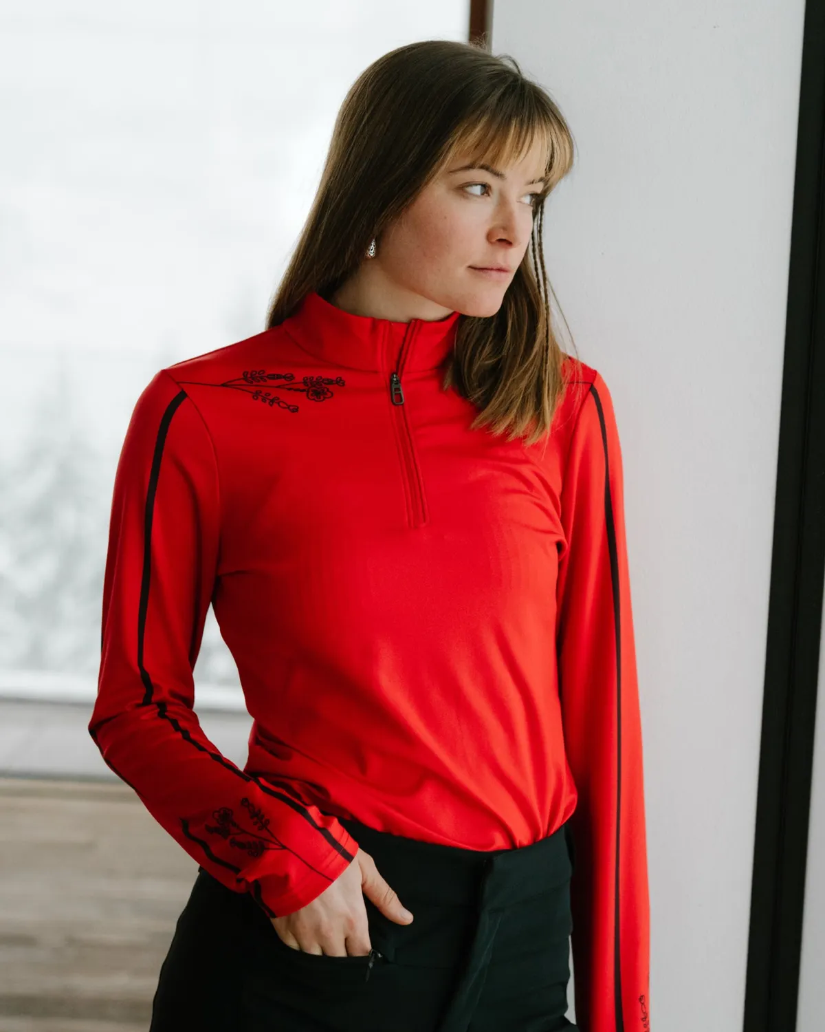 Spyder Vivid quarter zip dame Spyder Red fukttransporterende