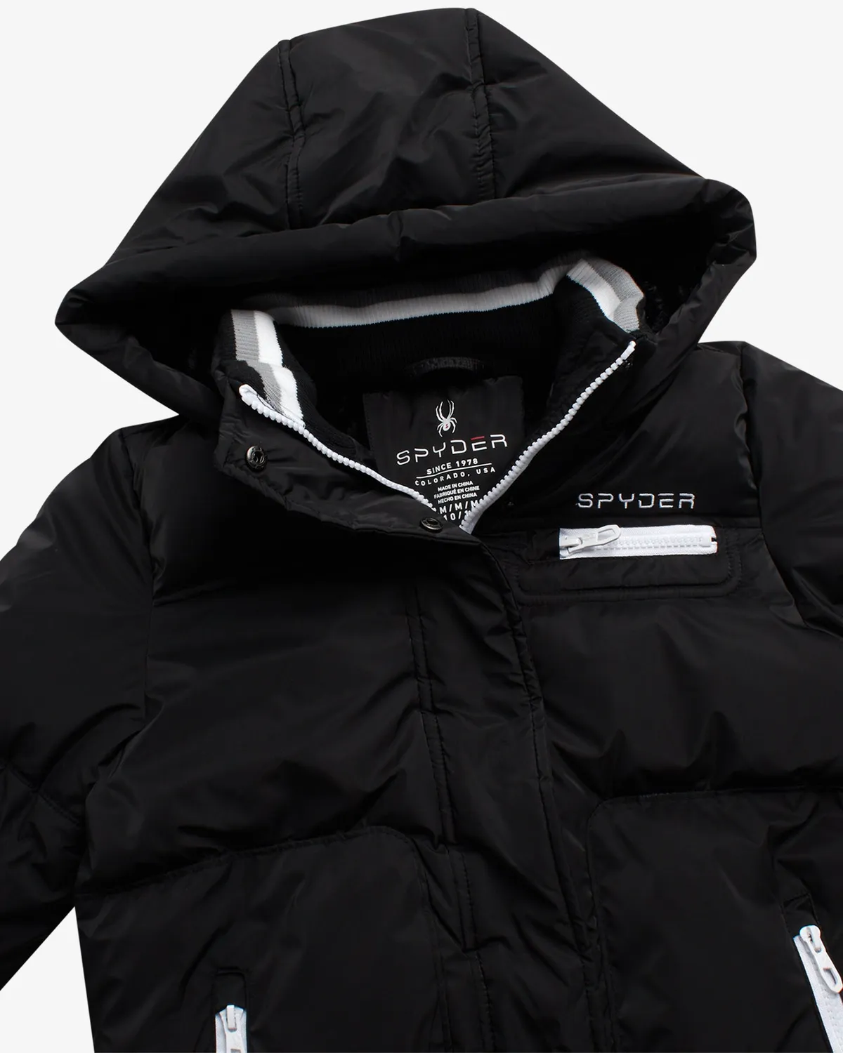 Spyder Puffer boblejakke svart jente avtakbar hette
