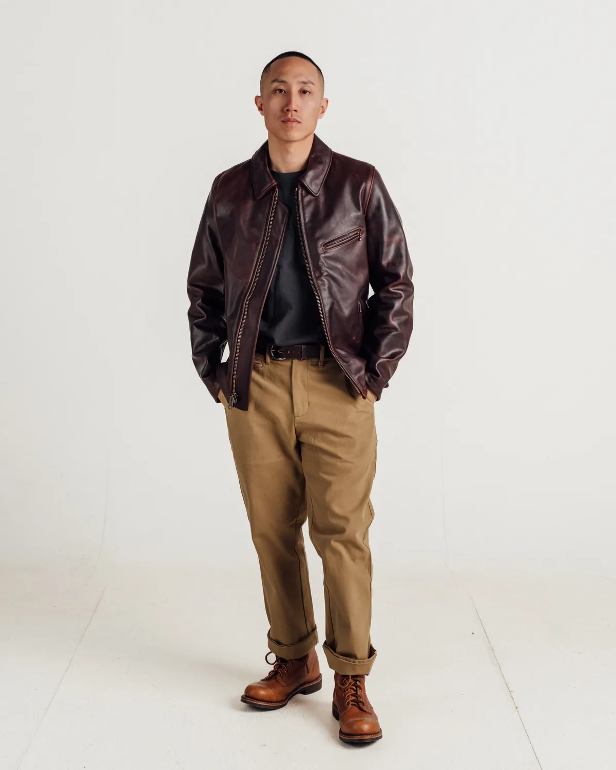 Schott NYC 557 skinnjakke brandy – burgunder cafe racer