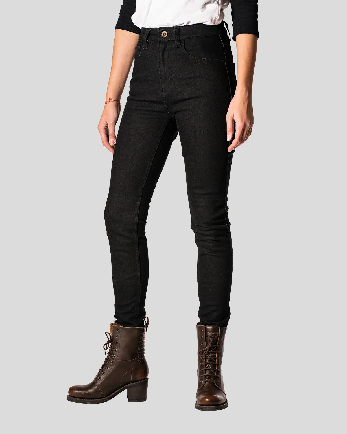 Rokker ROKKERTECH High Waist motorsykkeljeans sort singel-lag