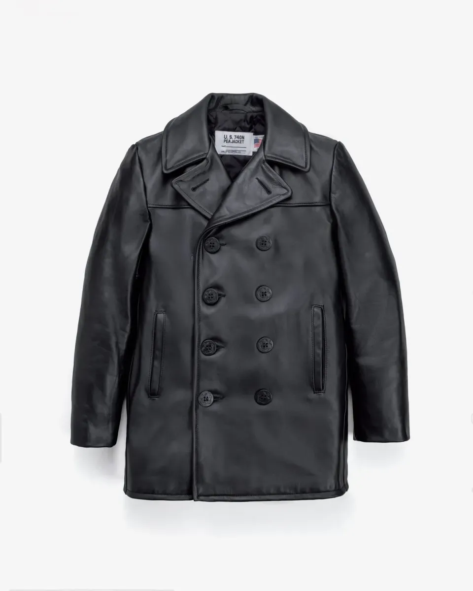 Schott NYC 140 skinnpeacoat svart naked leather
