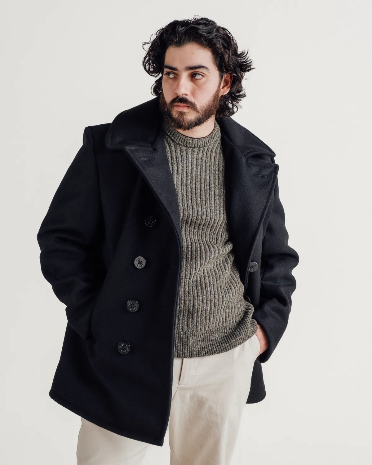 Schott NYC 740 ullkåpe navy regular 32" ull