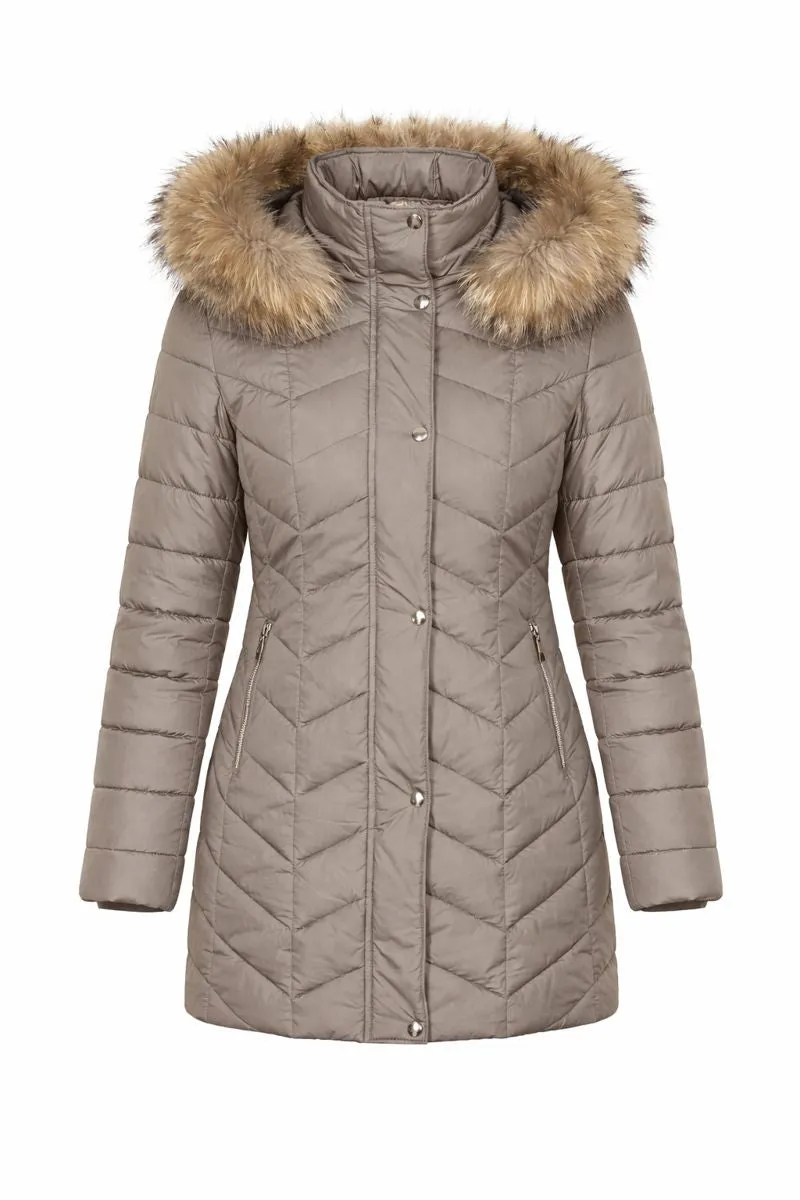 Danwear Windfield Jenni P vinterjakke taupe lang