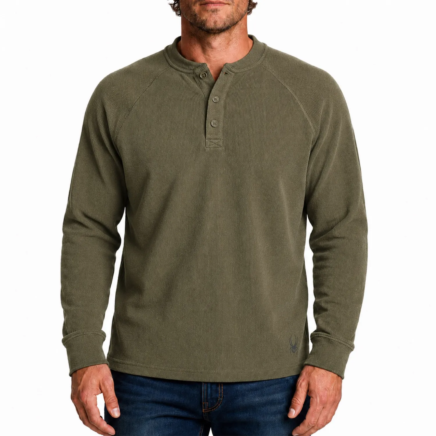 Spyder Corduroy Fleece Henley langermet militær