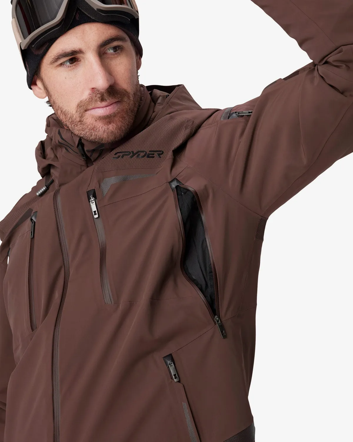 Spyder Pinnacle skijakke Mocha teknisk