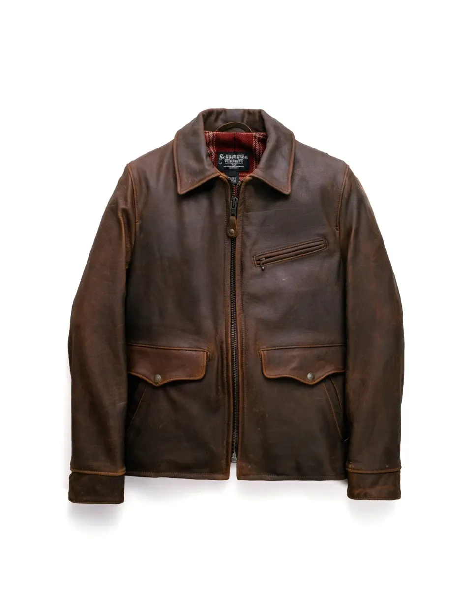 Schott NYC 464 skinnjakke brun bison skjortekrage