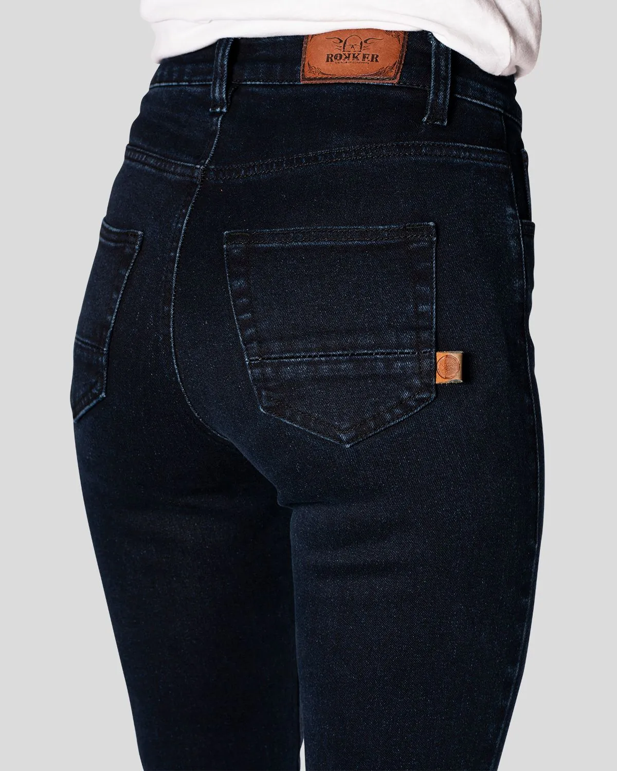 Rokker Rokkertech MC-jeans dame mørkeblå high-waist