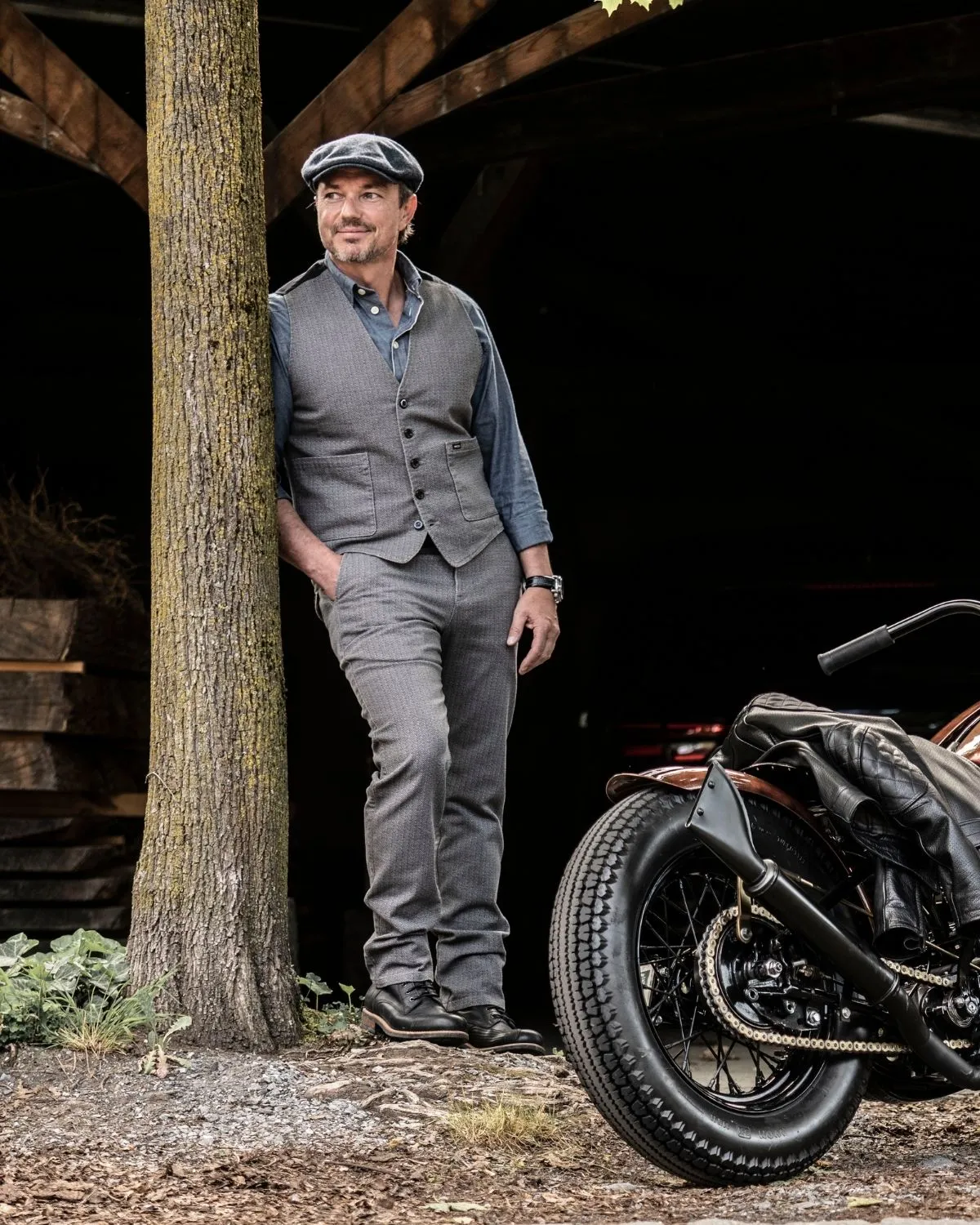 Rokker Tweed Chino motorsykkelbukse graa CE AA