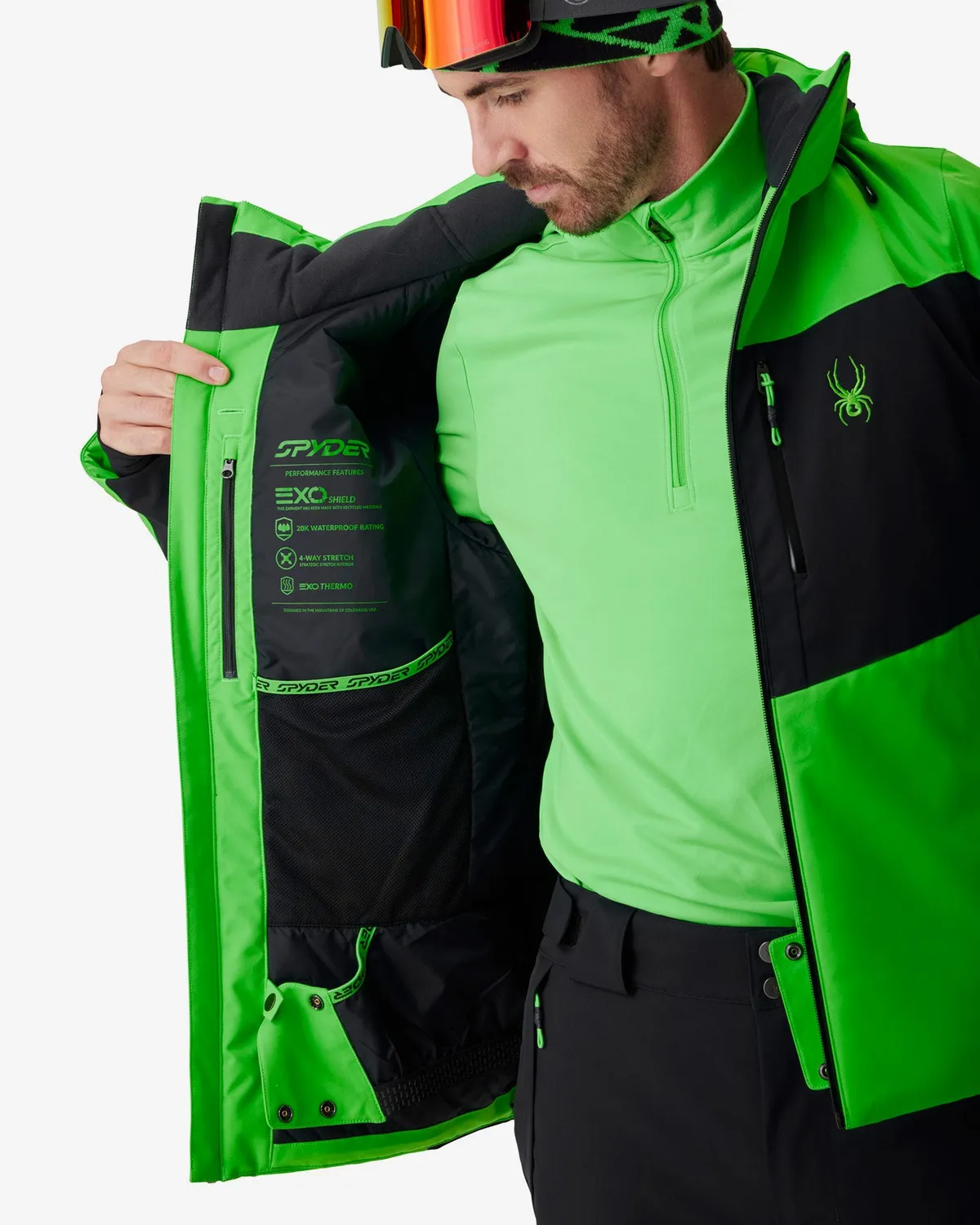 Spyder Copper skijakke strobe green 20K vanntett