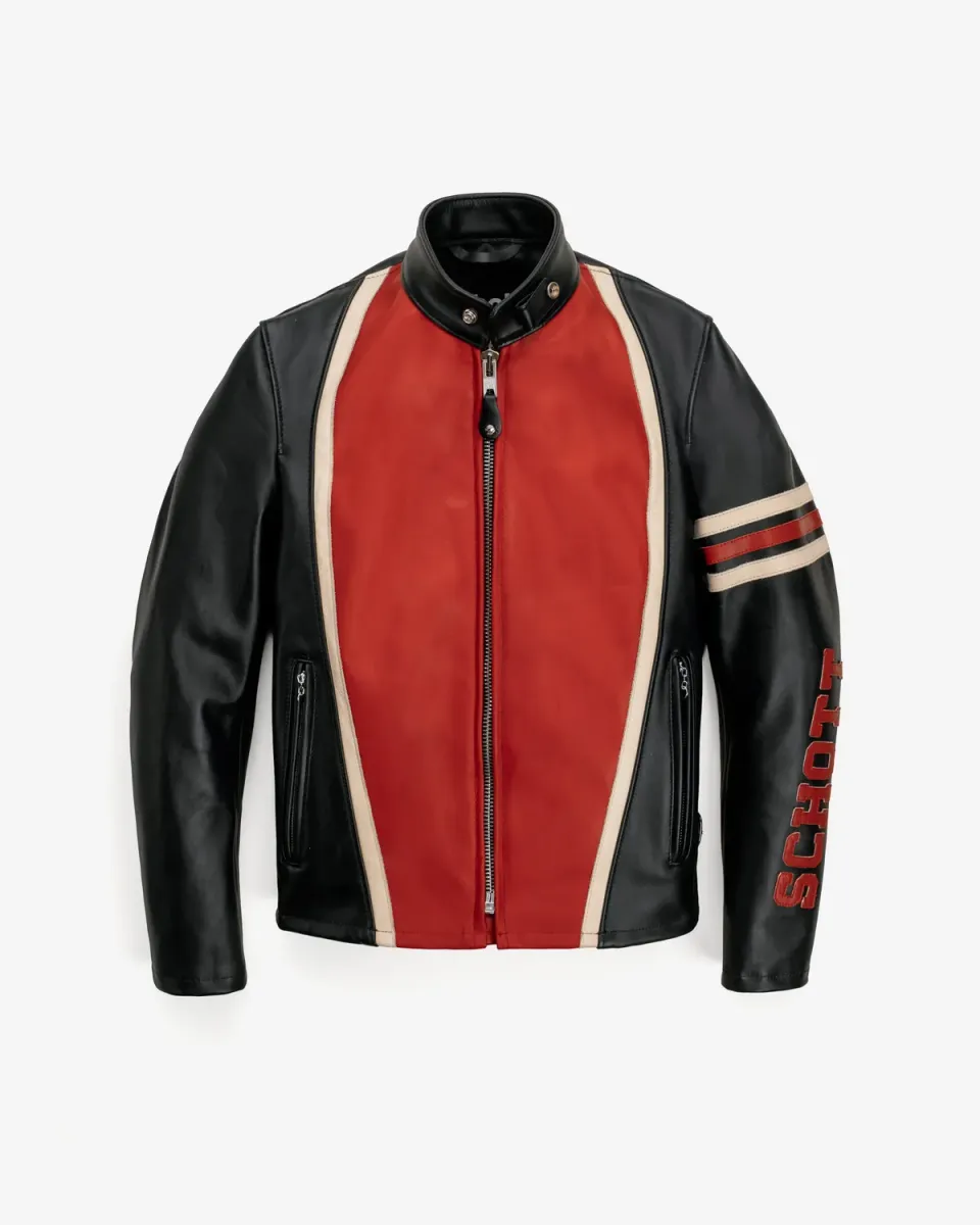 Schott NYC 6RAC1 racerjakke svart rød stripe