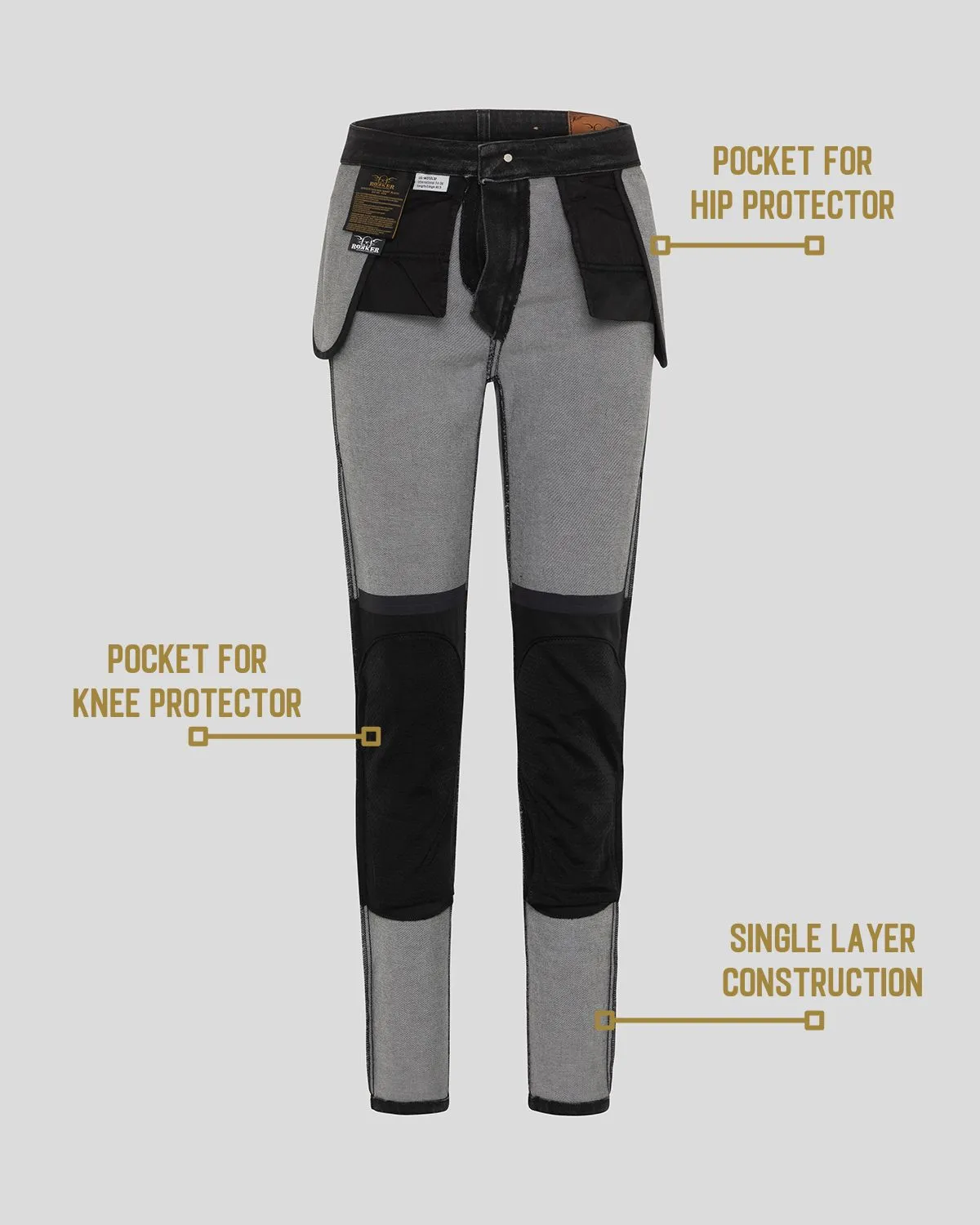 Rokker ROKKERTECH High Waist motorsykkeljeans sort singel-lag