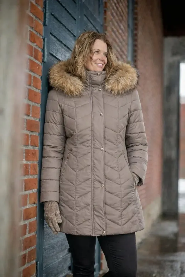 Danwear Windfield Jenni P vinterjakke taupe lang