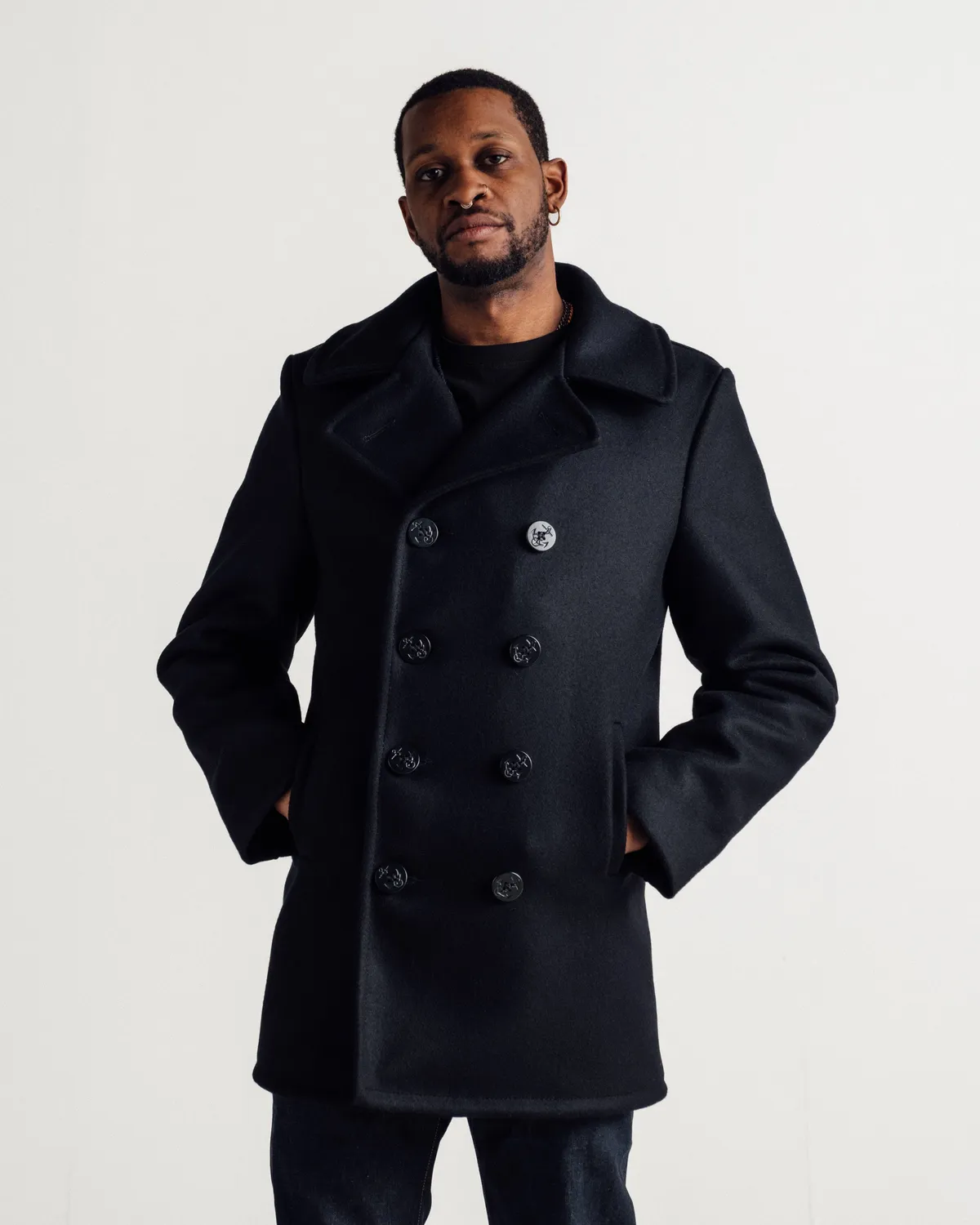 Schott NYC 740L ullkåpe navy lang 34" quiltet