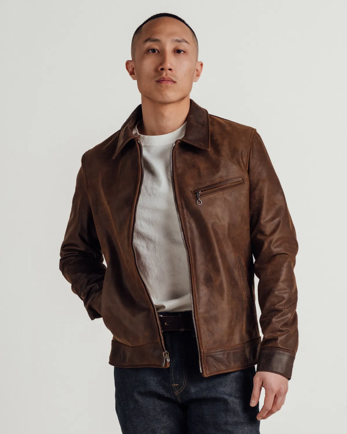 Schott NYC 592 skinnjakke brun myk