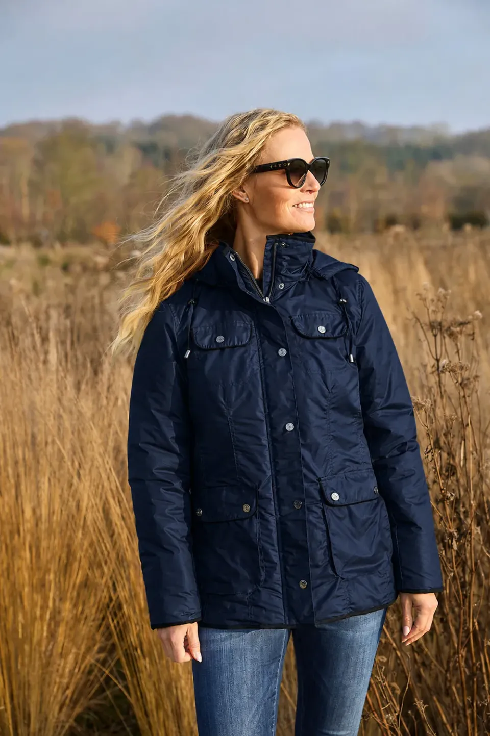 Danwear Windfield Kamilla vinterjakke navy lang