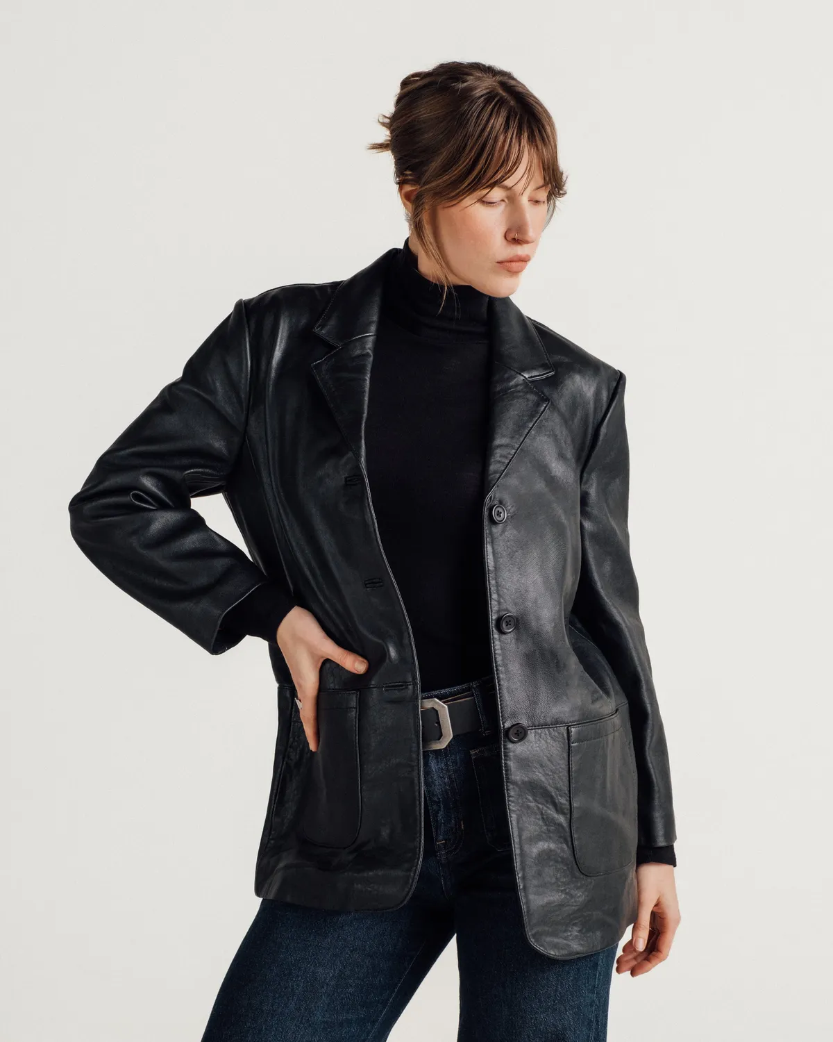 Schott NYC 2535W skinnblazer svart lammeskinn