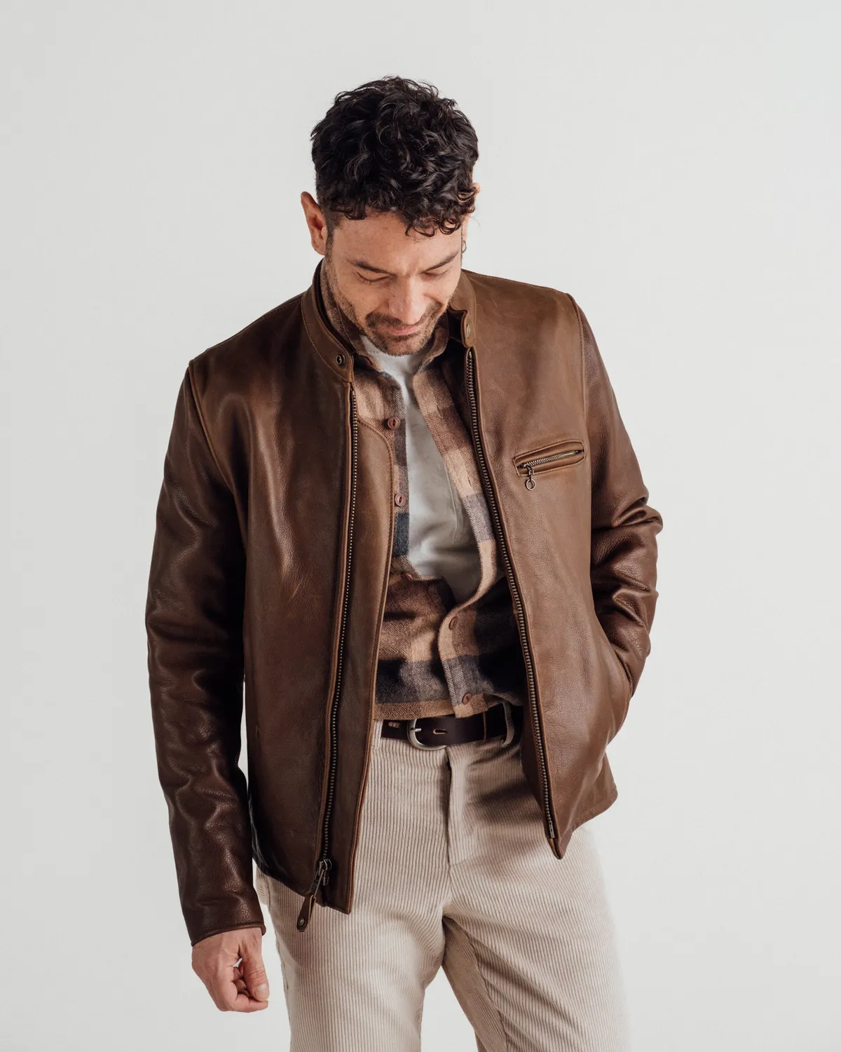 Schott NYC 530 skinnjakke brun café racer ku