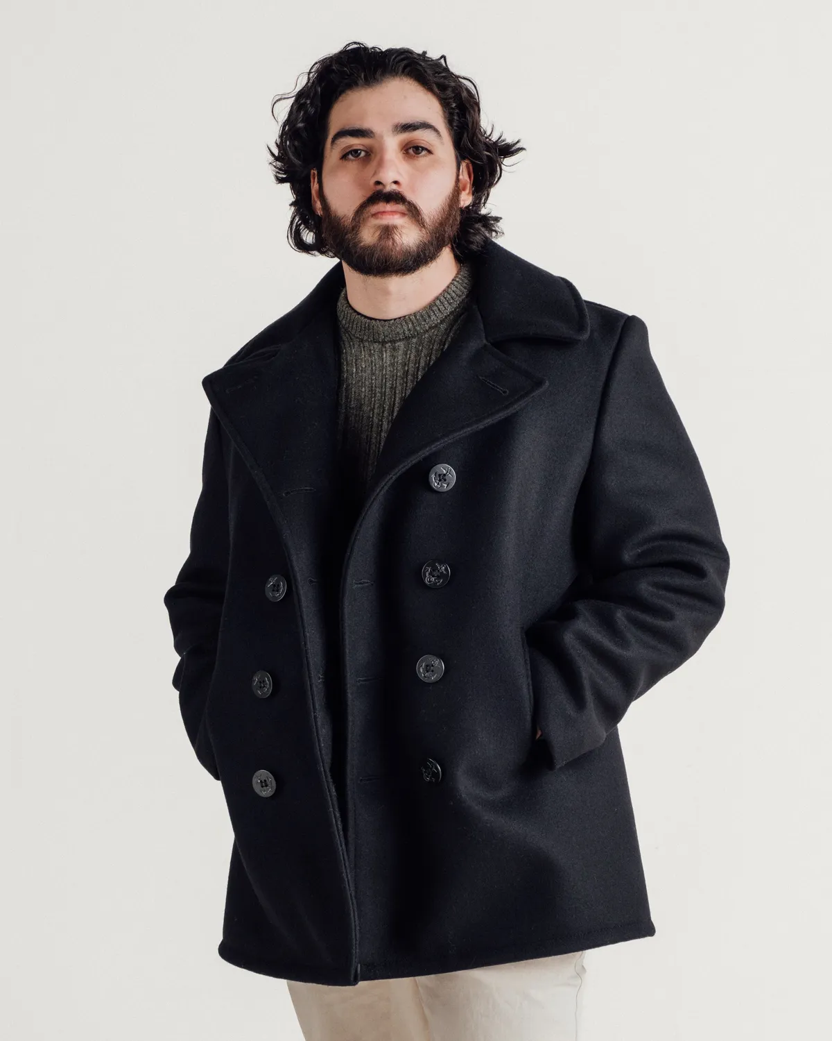 Schott NYC 740 ullkåpe navy regular 32" ull
