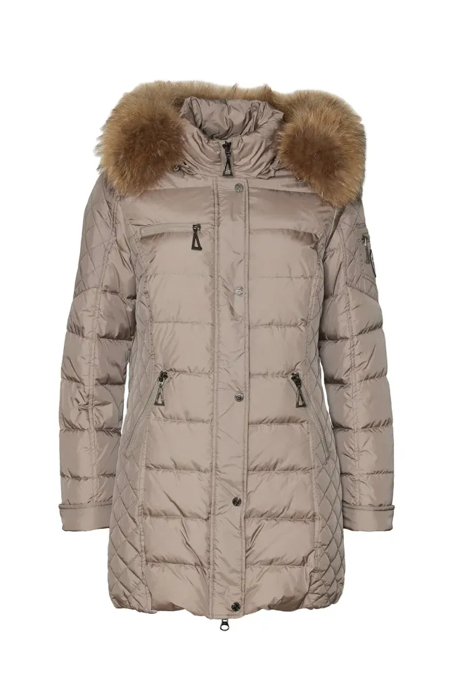 Danwear Jessi R vinterjakke taupe 3/4 dun med pels