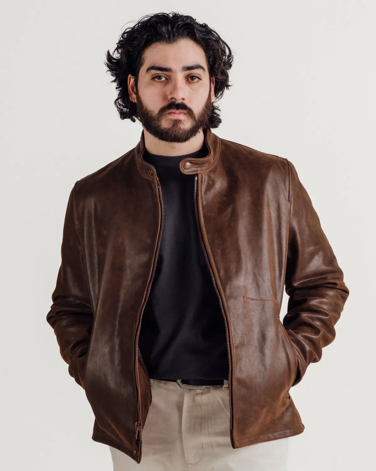 Schott NYC 581 cafe racer jakke brun nubuk