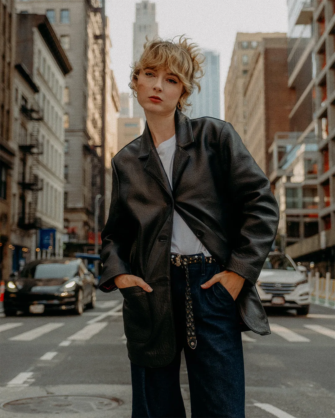 Schott NYC 2535W skinnblazer svart lammeskinn