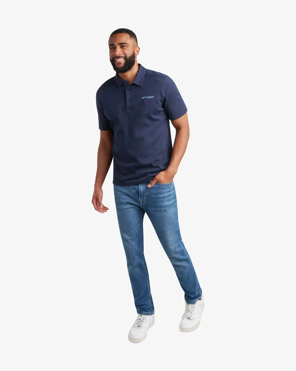 Spyder Interlock polo herre navy bomull stretch