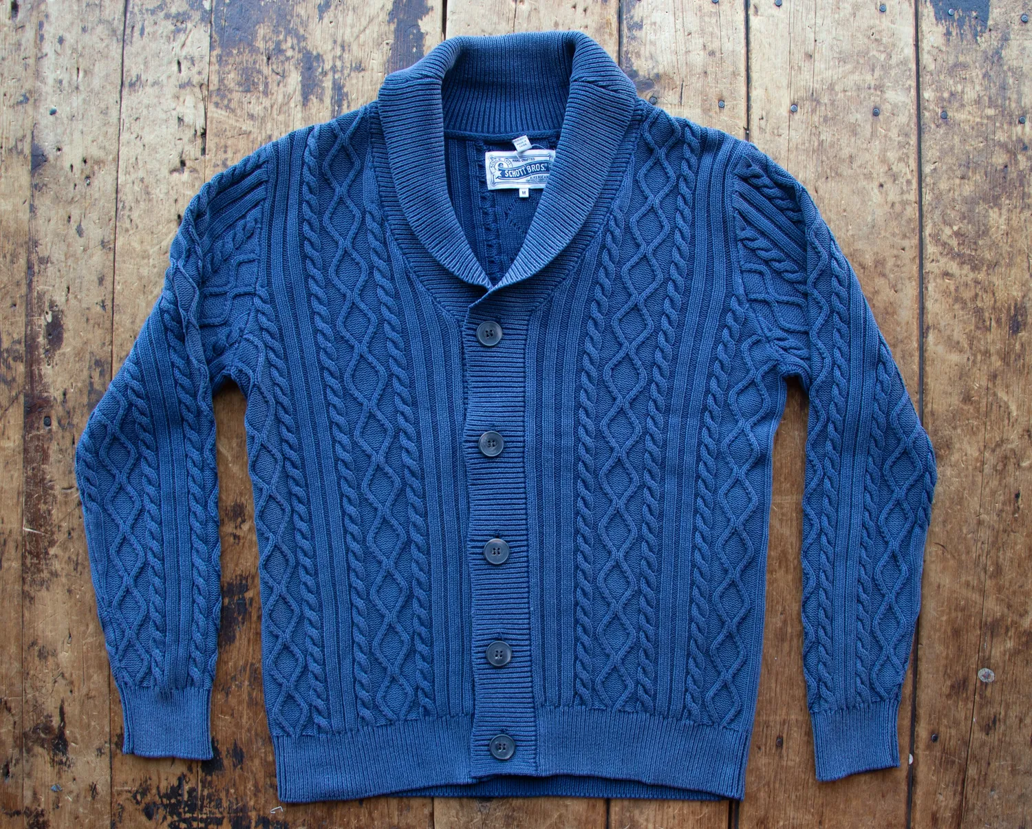 Schott NYC SW2416 cardigan Navy – bomull med sjalhals