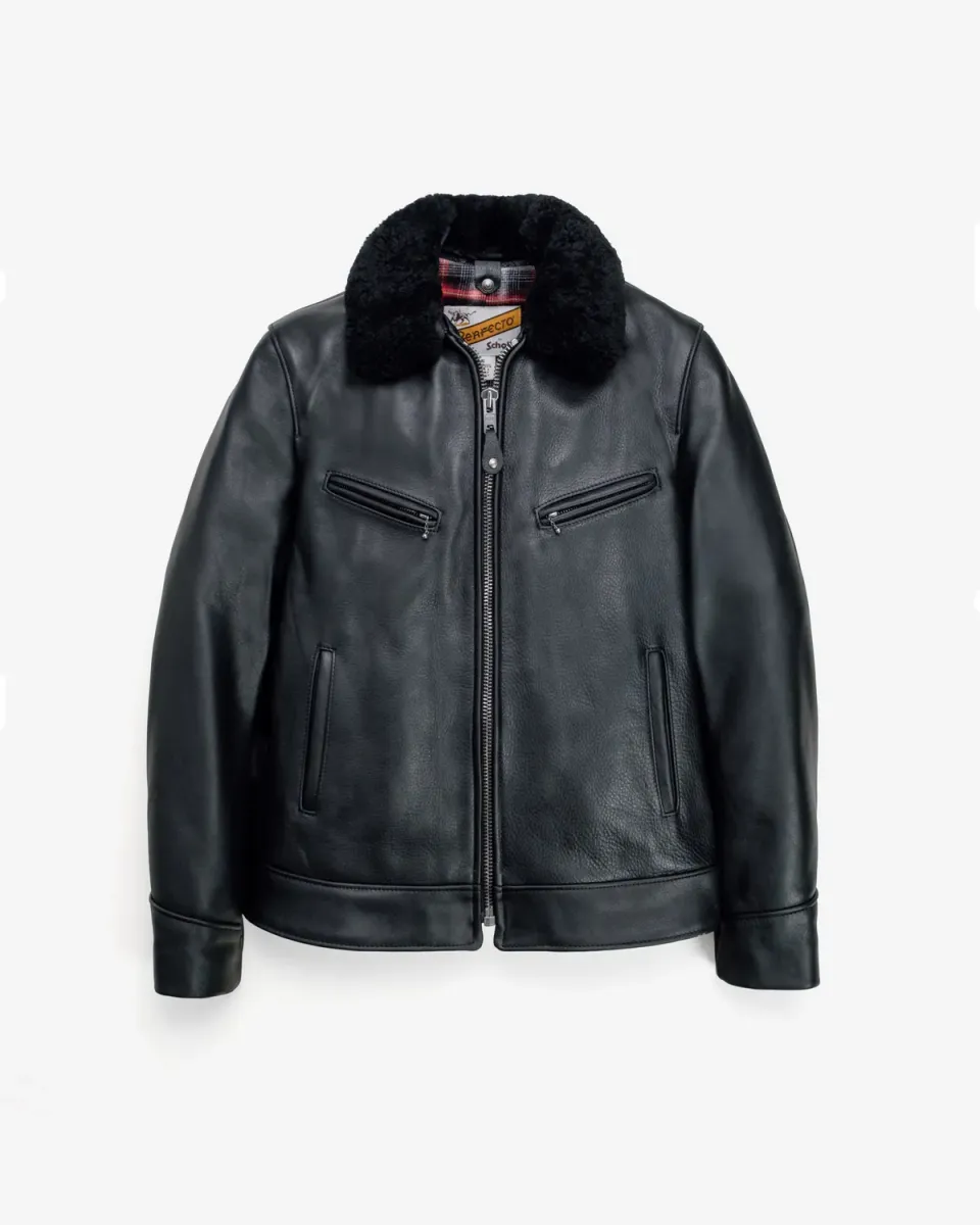 Schott NYC 596 jakke svart saueskinnskrage