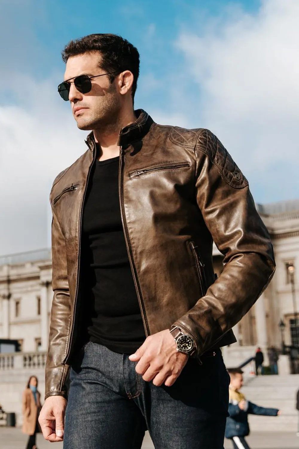 Matchless Osborne Quilted blouson antique brown skinn