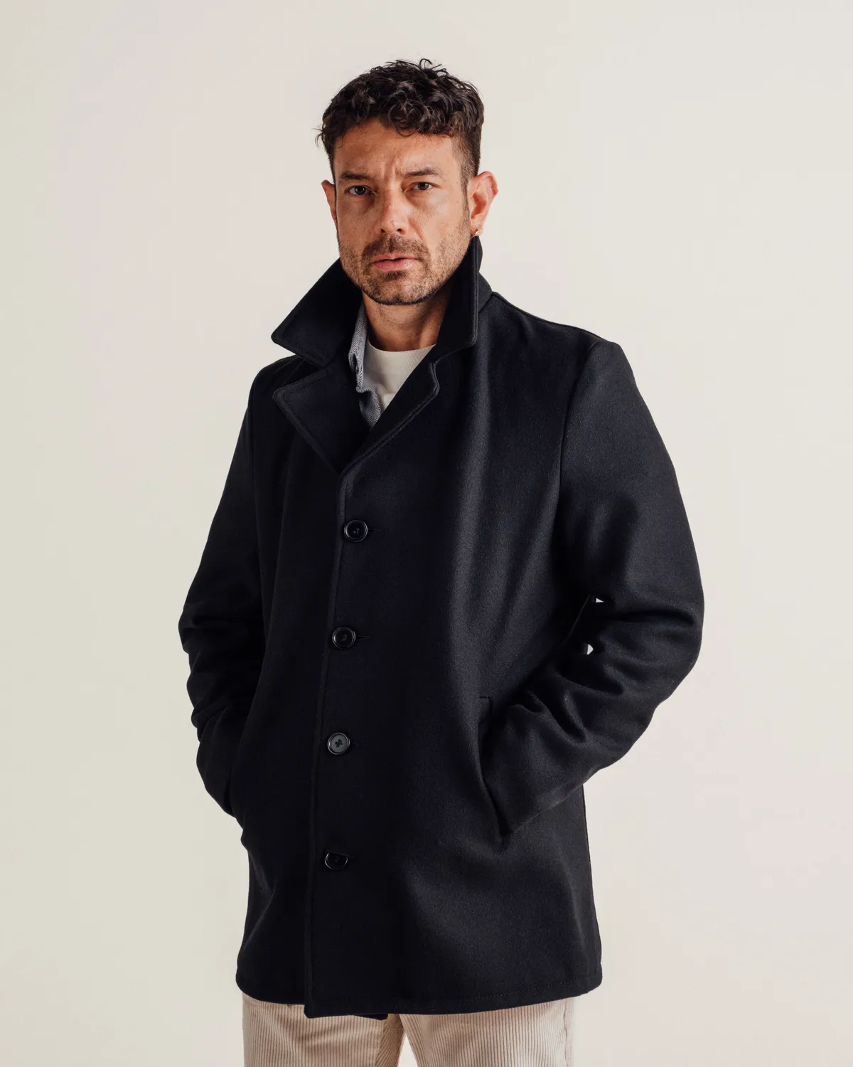 Schott NYC 709 ullkåpe navy ullblanding