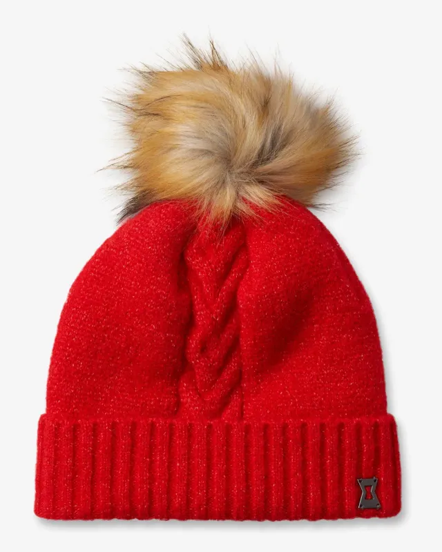 Spyder Plait Pom lue dame rød ullblanding