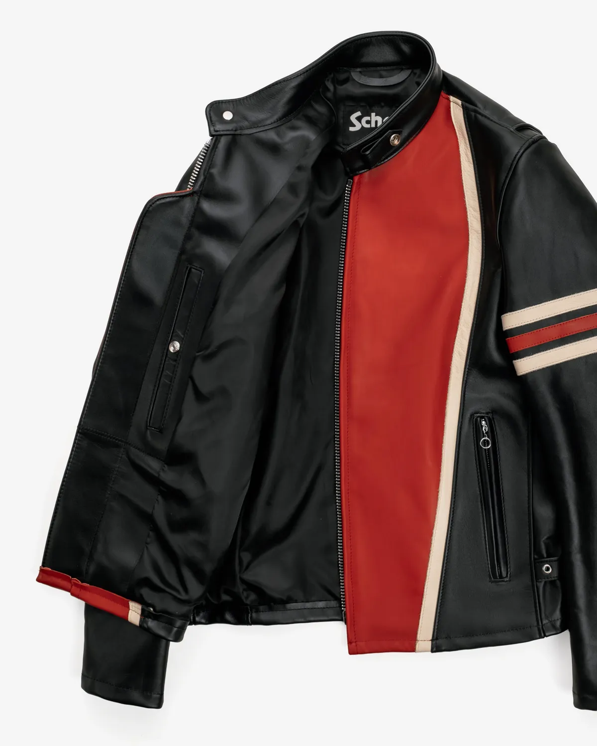 Schott NYC 6RAC1 racerjakke svart rød stripe