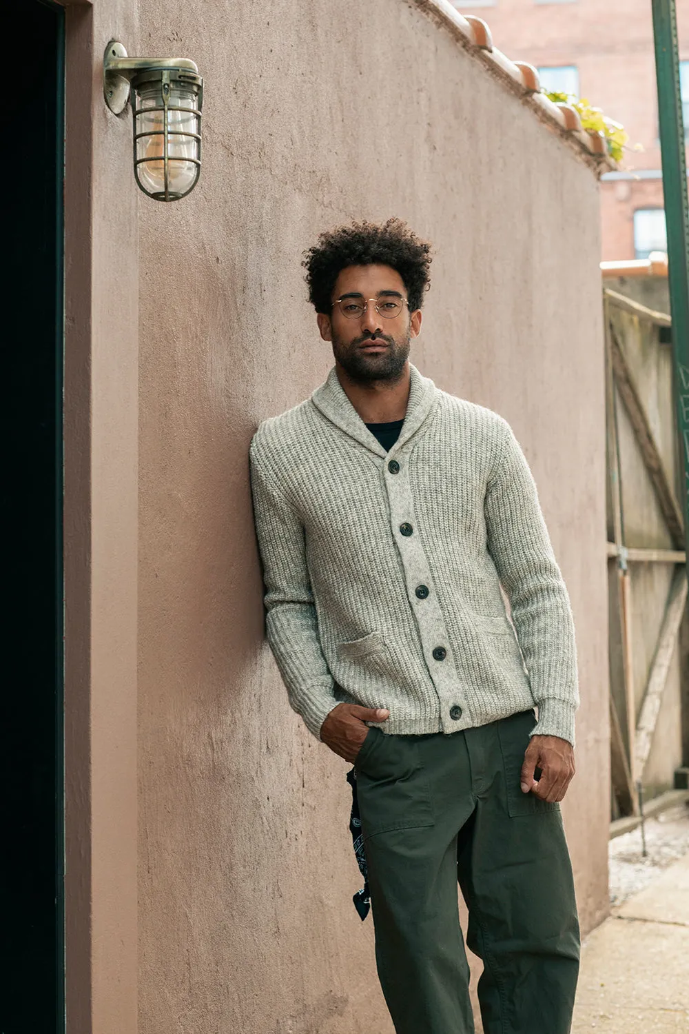 Schott NYC SW2135 cardigan yak brun sjalhals