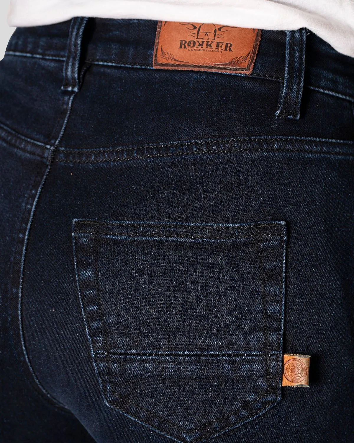 Rokker Rokkertech MC-jeans dame mørkeblå high-waist