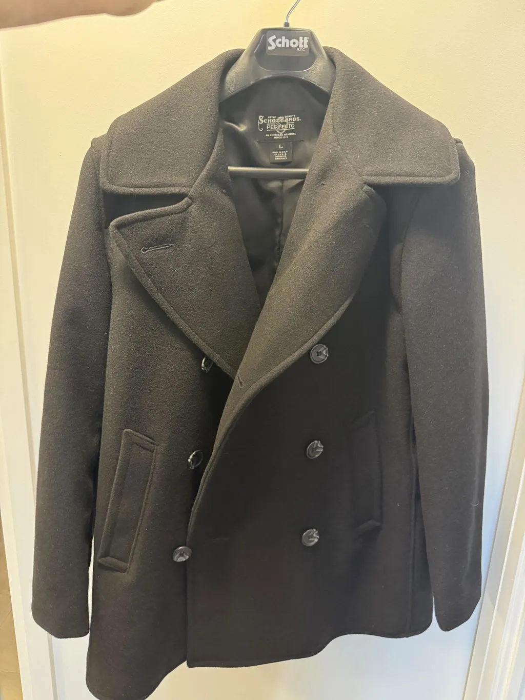 Schott NYC 764 peacoat ullkåpe svart 28oz