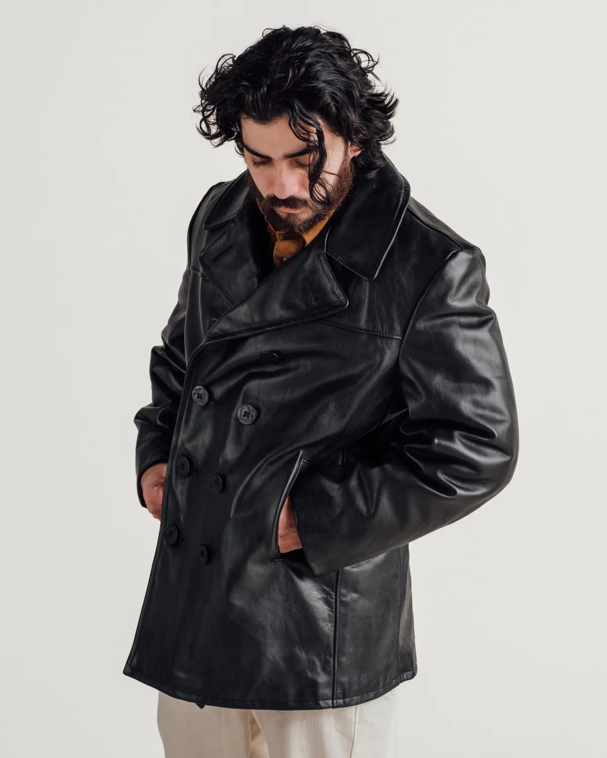 Schott NYC 140 skinnpeacoat svart naked leather