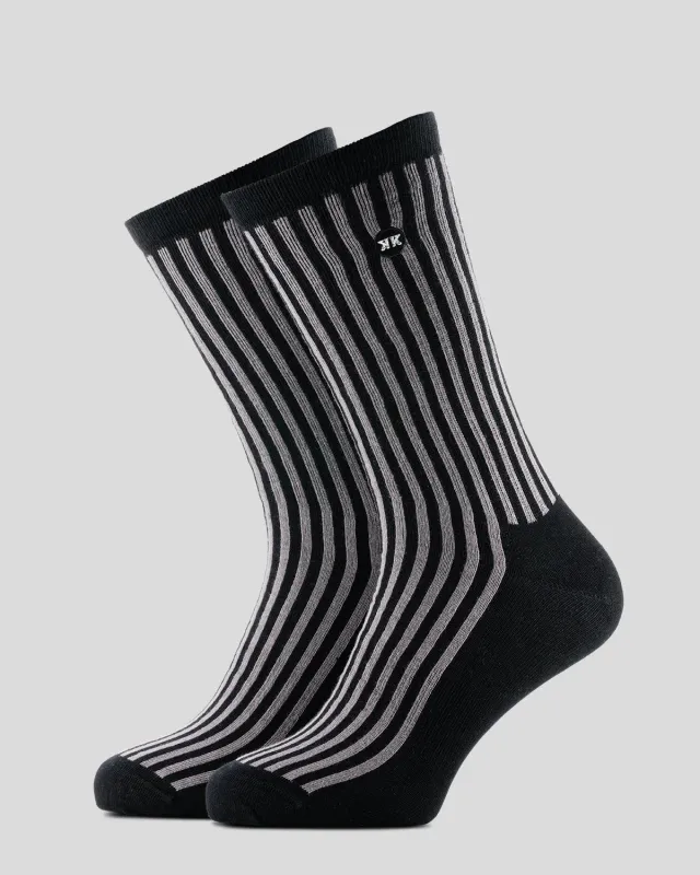 Rokker Long Stripes sokker grå sort økologisk bomull