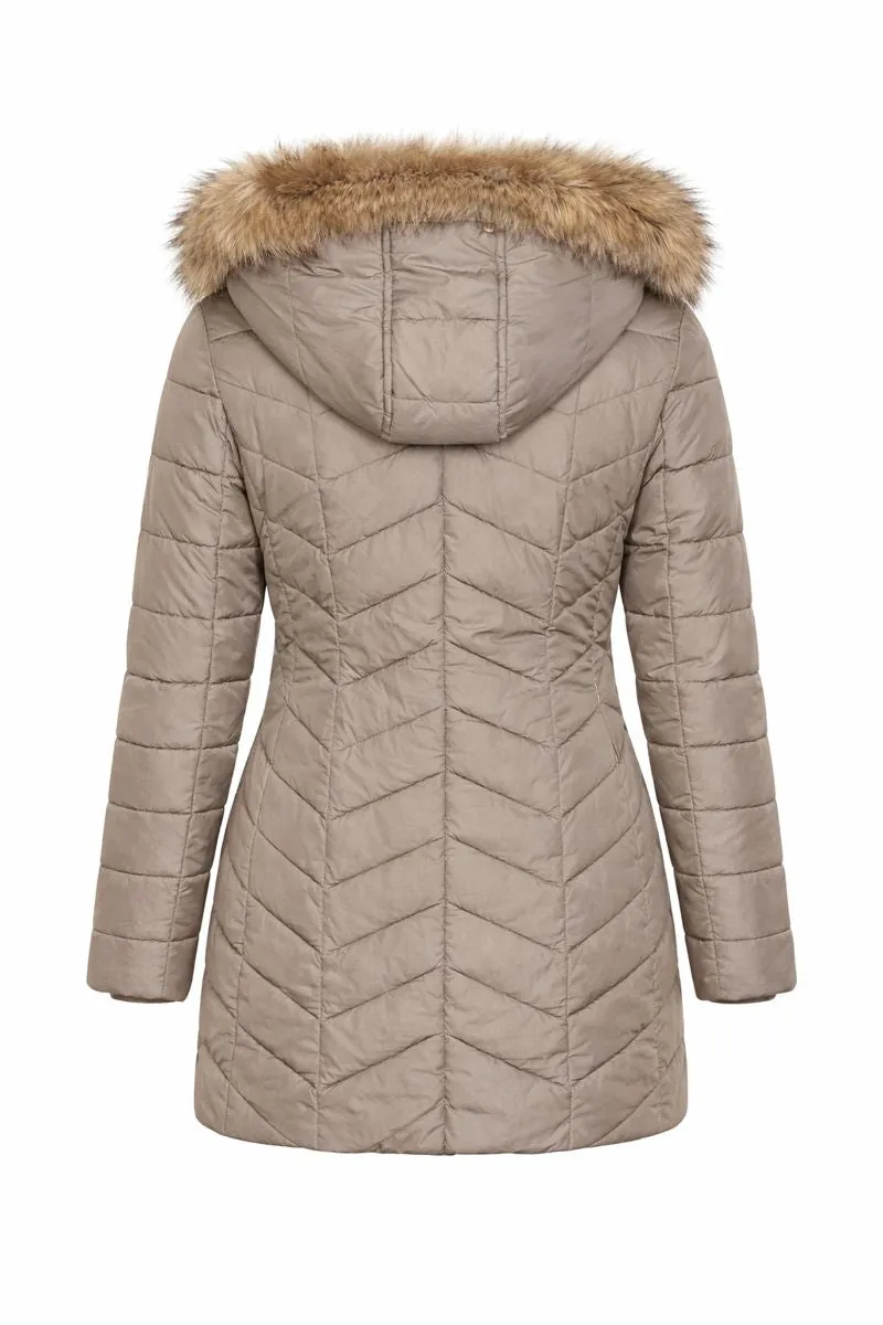 Danwear Windfield Jenni P vinterjakke taupe lang