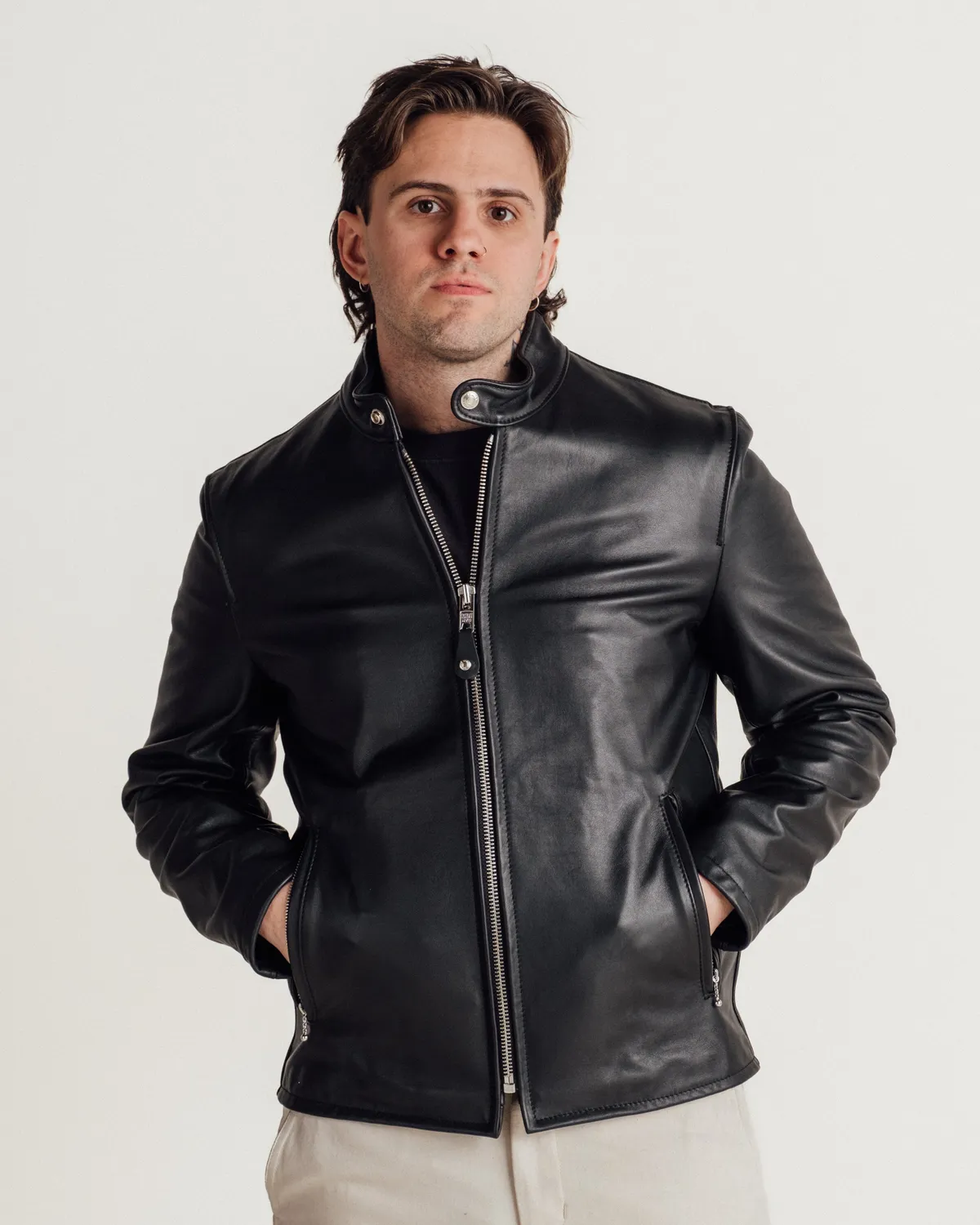 Schott NYC 554 café racer skinnjakke svart nubuck