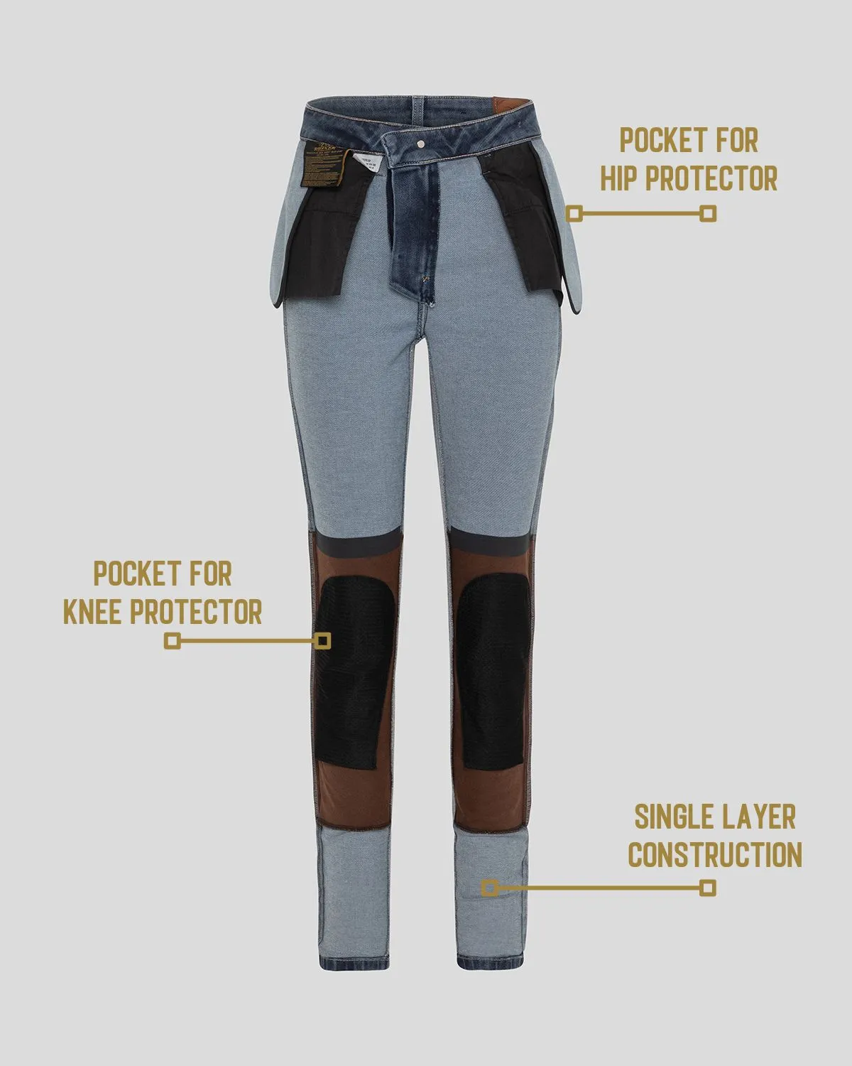 Rokkertech High Waist AA motorsykkeljeans blå stretch dame