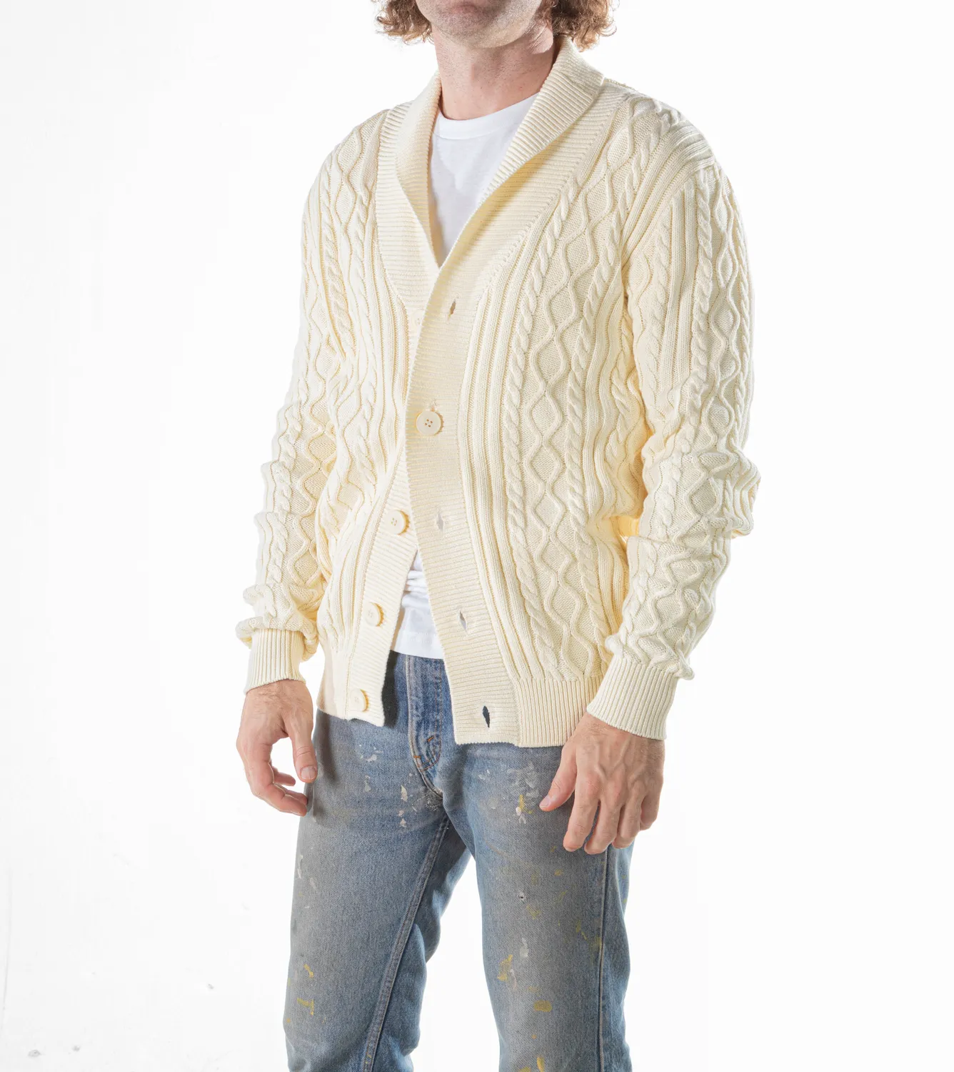 Schott NYC SW2307 cardigan whiskey kabelstrikk sjalskrage