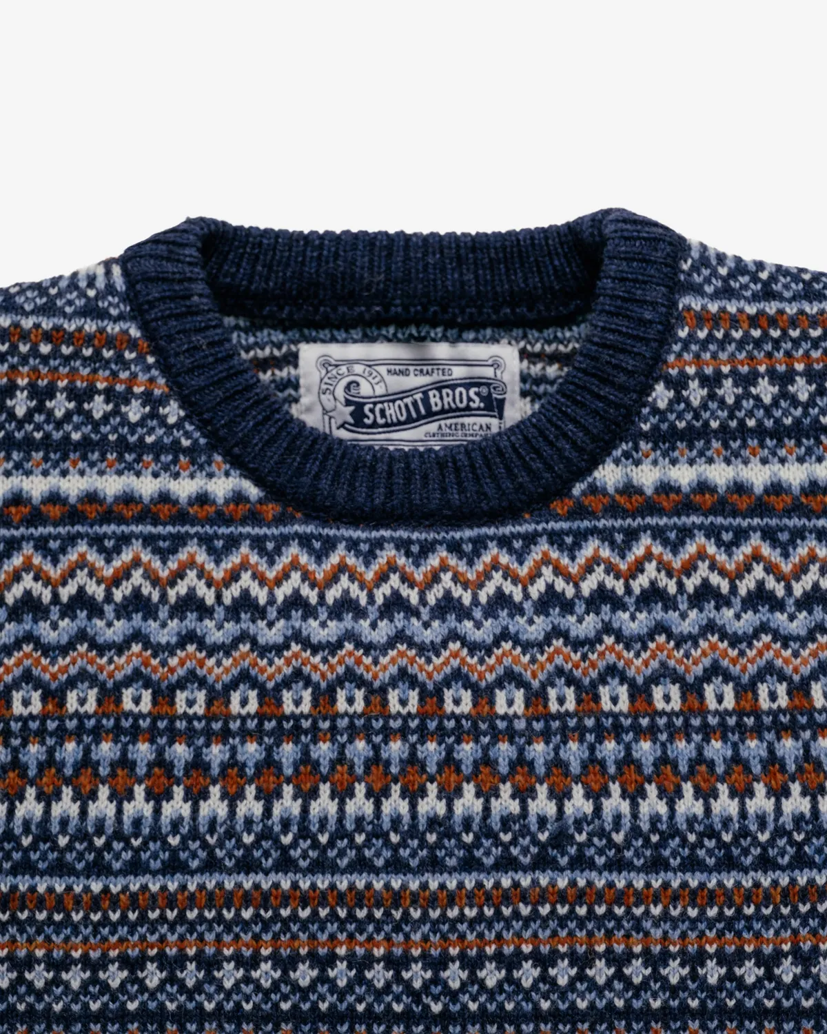 Schott NYC SW2460 genser blå fair isle ull