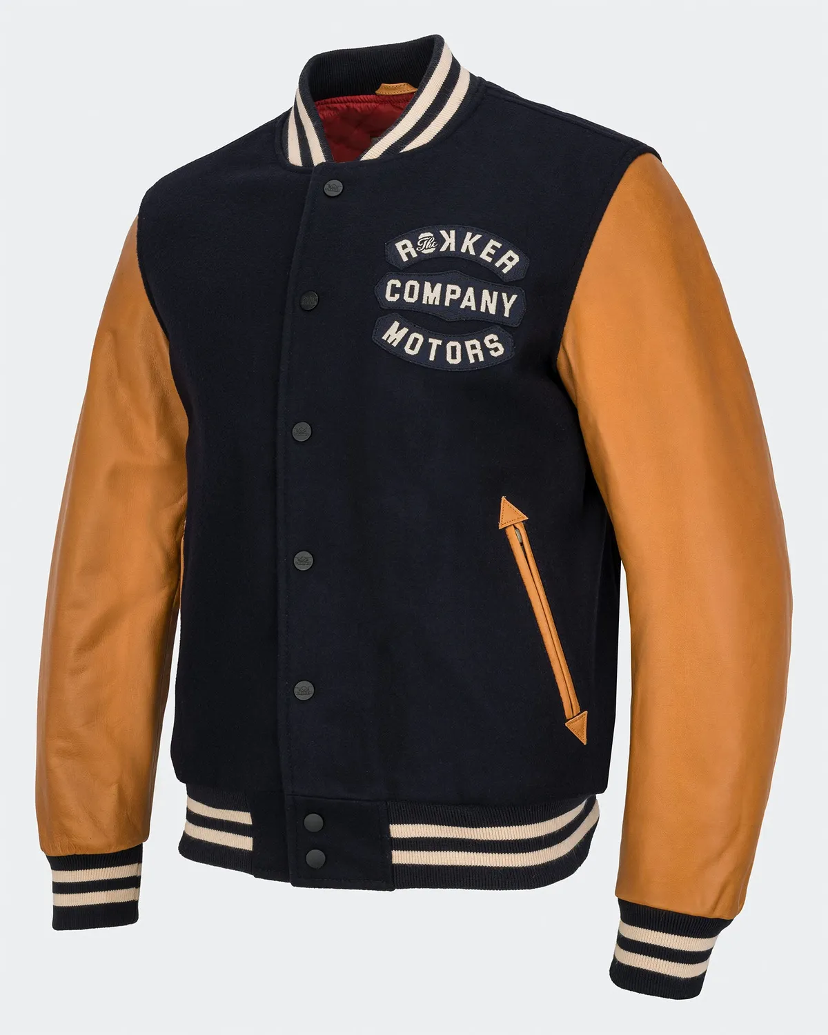 Rokker College motorsykkeljakke navy ull skinn AA