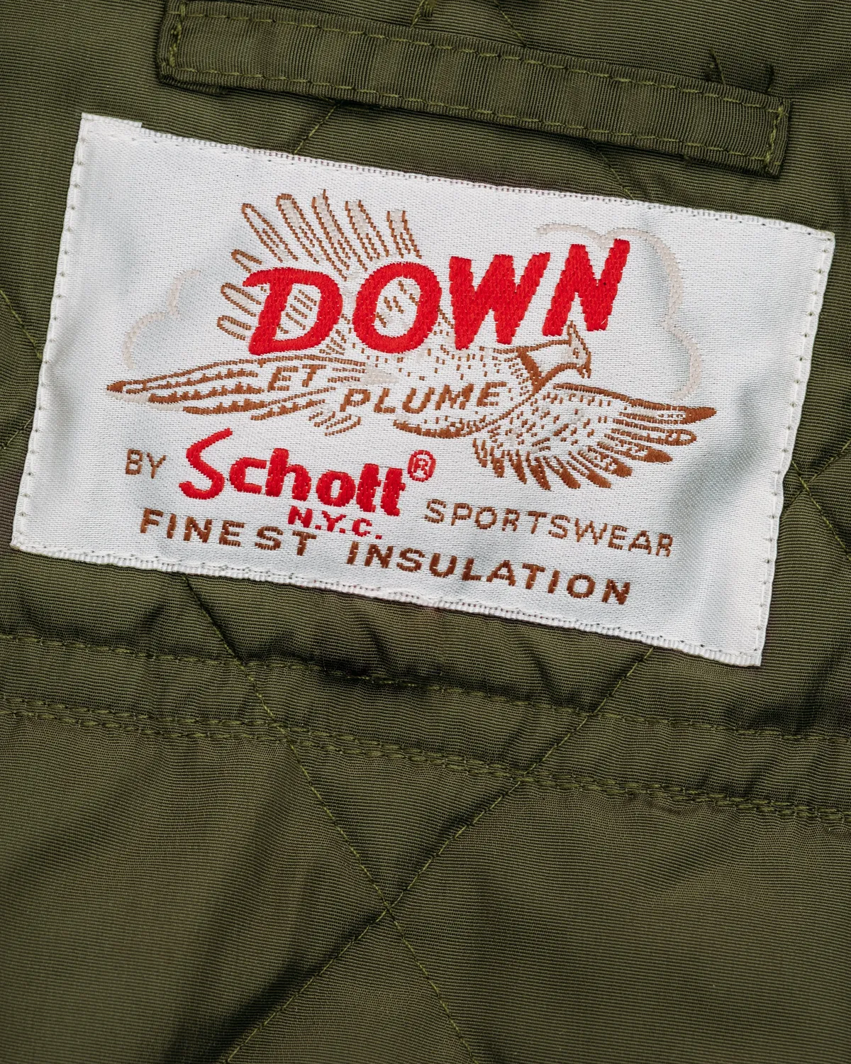 Schott NYC 9626D quiltet skjortejakke olivengrønn dun