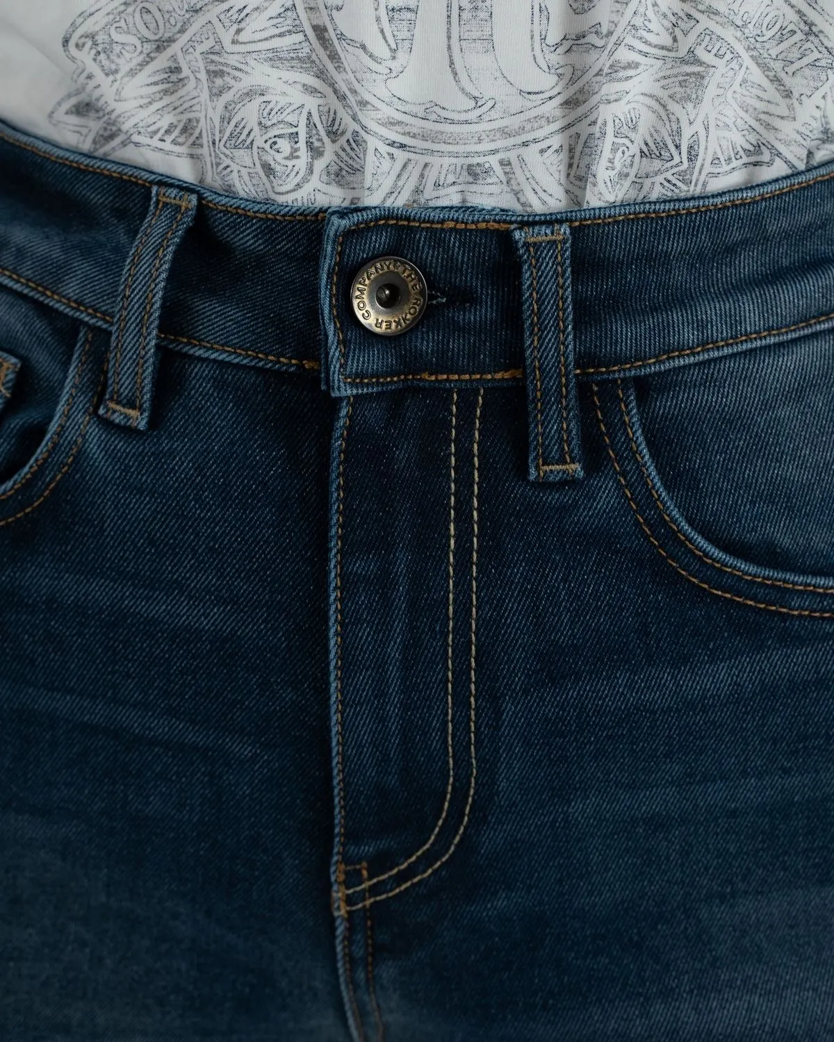 Rokkertech High Waist AA motorsykkeljeans blå stretch dame
